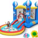 Culaluva Inflatable Bounce House: 4 in 1 Bouncy Castle with Ball Pit & Slide for Kids Age 3-6 with 370 Watt Blower and Storage Bag for Indoor Outdoor Play Oxford Cloth