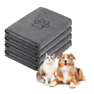 Chumia 4 Pack Dog Towels for Drying Large Microfiber Grooming Tools Absorbent Soft Bath Supplies with Embroidered Paw for Small Medium Pet Products(16 x 32 Inch,Gray)