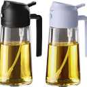 TrendPlain 16oz/470ml Glass Olive Oil Sprayer for Cooking - 2 in 1 Olive Oil Dispenser for Kitchen Gadgets, Air Fryer, Salad, and BBQ - Black & Periwinkle