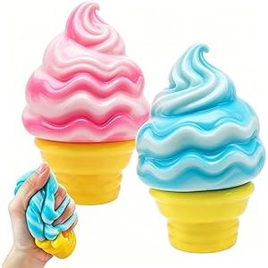 2pcs Ice Cream Squishy, Ice Cream Cone Squishies, Slow Rising Stress Relief Squishy, Summer Toy ( Blue+Pink )
