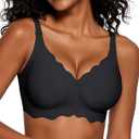 Vertvie Seamless Bras for Women No Underwire Wireless Push Up Bra Support Full Coverage Bralette Comfort Everyday Sports Bra (X-Large, Black Jacquard)