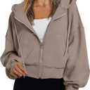 Trendy Queen Hoodies for Women Full Zip Up Cropped Sweatshirts Jackets Casual Comfy Gym Tops Fall Outfits Winter Clothes 2026 (Small, Coffegrey)