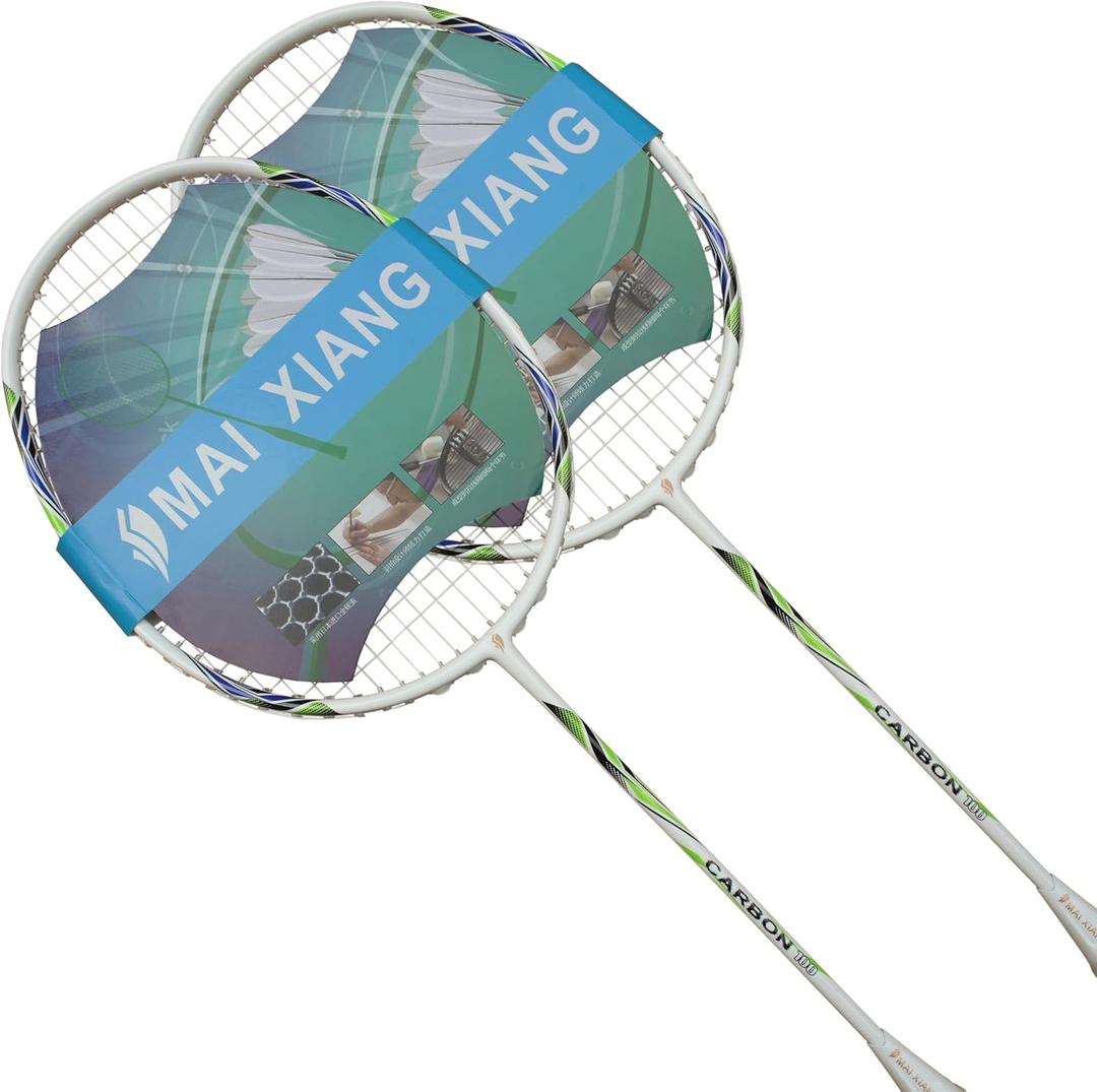 2 Pcs Professional Badminton Rackets Full Carbon Fiber Badminton Racquet (White)