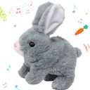 Hopearl Hopping Rabbit Interactive Electronic Pet Plush Bunny Toy with Sounds and Movements Animated Walking Wiggle Ears Twitch Nose Gifts for Toddlers Birthday, Gray, 7''