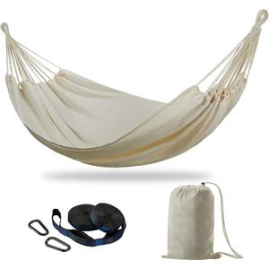 CHULIM Brazilian Double Hammock with Tree Straps,Extra Large 240x160cm,2 Persons Hammock for Backyard Patio Outdoor and Indoor,450lbs Weight Capacity,Soft Woven Cotton Fabric Natrual White