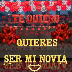 Quieres Ser Mi Novia Light Up Letters Proposal Decorations, 17Pcs 6.3" Letter Signs, 24Pcs Flameless Candles 2000Pcs Red Artificial Rose Petals 45Pcs Latex Balloons 10Pcs Heart Balloon Valentine's Day