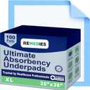 Remedies - Disposable Bed Pads 30" x 36" - 100 Count - Large Bed Pads for Incontinence - Seniors, Adults & Kids Chucks Pads - Adult Absorbent Incontinence Disposable Underpads for Beds & Furniture