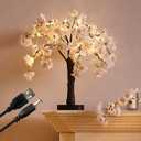 Fudios Lighted Bonsai Tree with Cherry Blossom Branches 40 LED 18IN Japanese Room Decor,Flower Tree with Lights Battery USB Plug for Wedding Party Summer Mantle Decoration