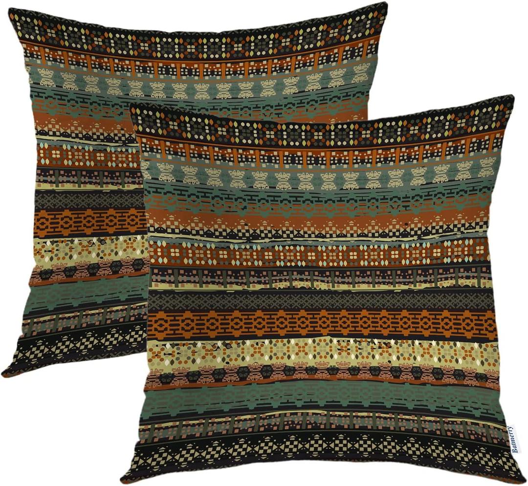 Batmerry Brown Bohemia Turkish Floral Decorative Pillow Covers, Traditional Paisley Moroccan Oriental Double Sided Throw Pillow Covers Sofa Cushion Cover Square 22 x 22 Inches(Set of 2)