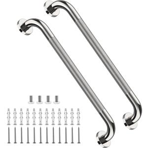 2 Pack 24 Inch Anti Slip Shower Grab Bar Handles, ZUEXT Chrome Stainless Steel Knurled Bathroom Balance Bar, Safety Hand Rail Support,Handicap Elderly Injury Senior Assist Bath Handle(1.25" Diameter)