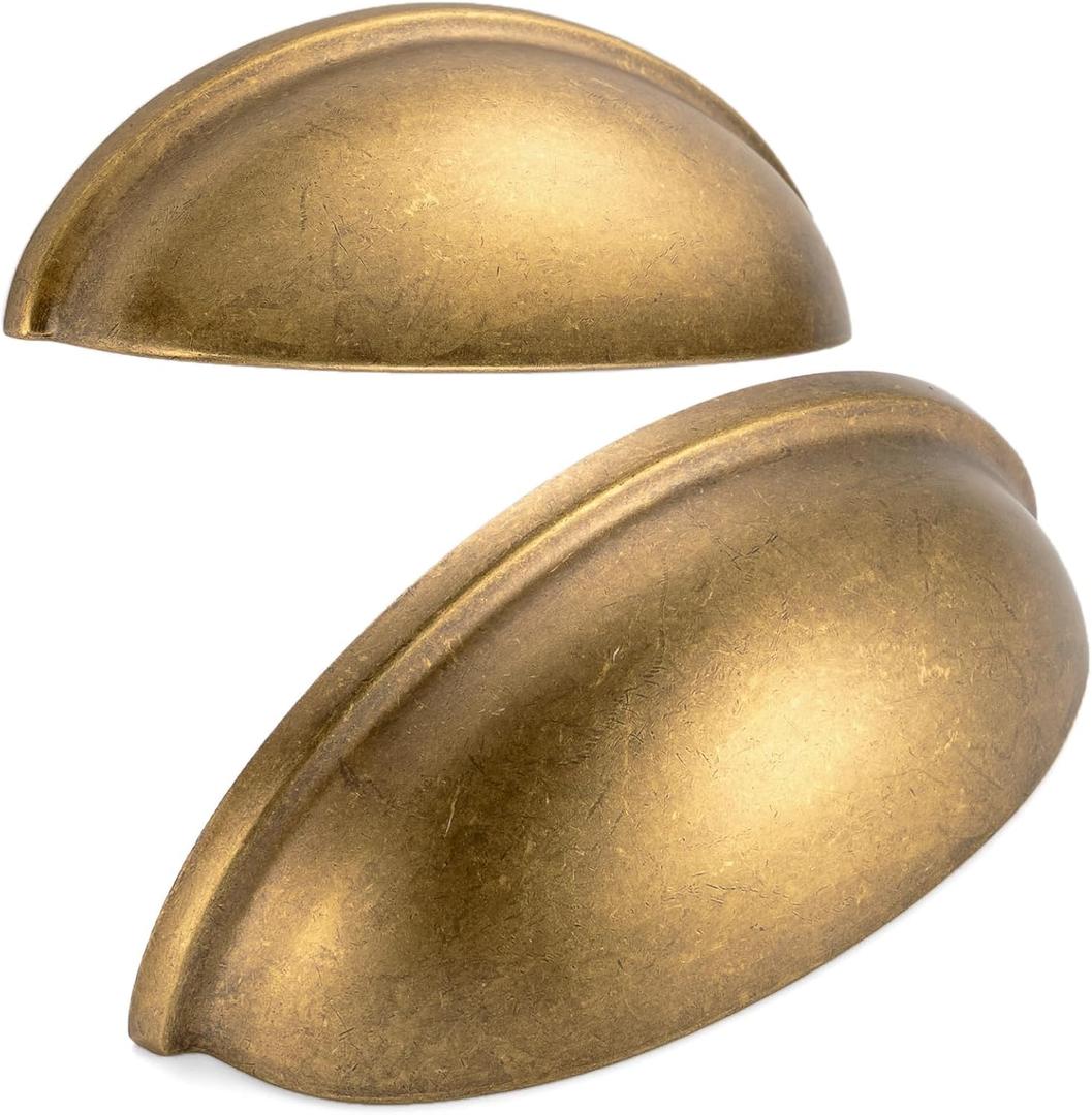 10 Pack 3 Inch Antique Brass Cup Drawer Pulls Vintage Brass Cabinet Handles Brass Cabinet Pulls for Kitchen Cabinets 1886 Drawers Bedroom Dresser Bathroom Vanity Cupboard