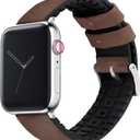 BARTON WATCH BANDS- Black Leather and Rubber Hybrid - Choose Color & Size - Compatible with All Apple Watches (Ultra, SE, 8, 7, 6, 5, 4, 3, 2, 1) - 38mm, 40mm, 41mm, 42mm, 44mm, 45mm, 49mm (Walnut Brown Leather (Stainless Steel Buckle))