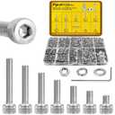 1260pcs M2 Screw Assortment kit, M2*4mm/6mm/8mm/10mm/12mm/16mm/20mm 304 Stainless Steel Hex Socket Head Cap Screw Bolts Nuts Flat & Lock Washer Set