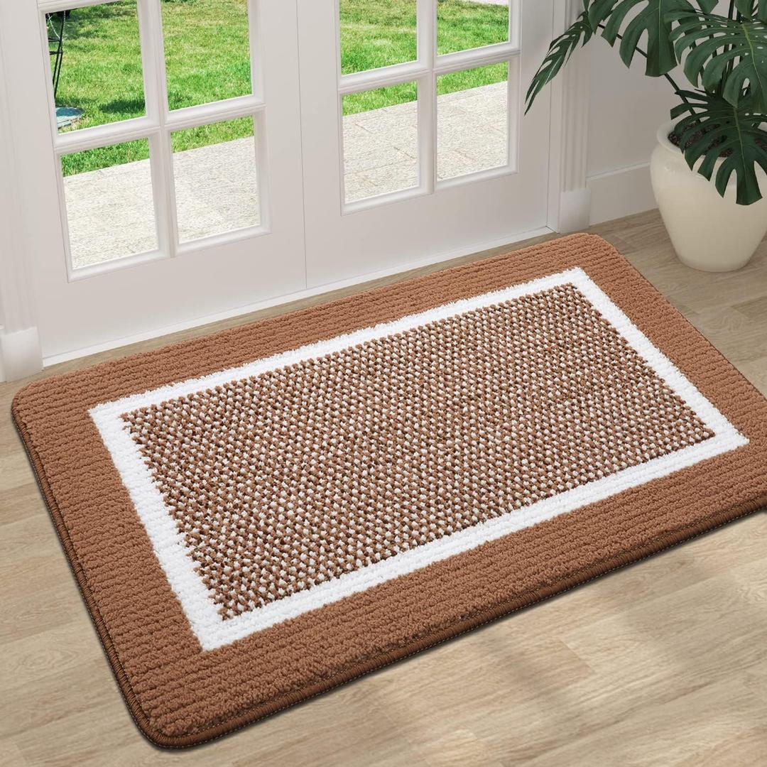 2 x Colorxy Indoor Door Mat, Non-Slip Absorbent Resist Dirt Entrance Mat, Sturdy Low-Profile Inside Floor Mats, Washable Front Entry Doormats for Entryway, 30''x17'', Brown