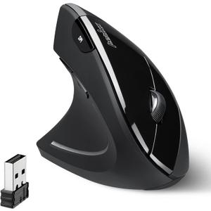 Perixx PERIMICE-713L, Wireless Ergonomic Left Handed Vertical Mouse, 6 Buttons Design, 3 Level DPI, Black, Medium