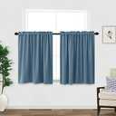 KOUFALL Blue Kitchen Window Curtains Over Sink,Small Blackout Short Rustic Farmhouse Dining Room Curtains 36 Inch Length,Gray Stone Blue