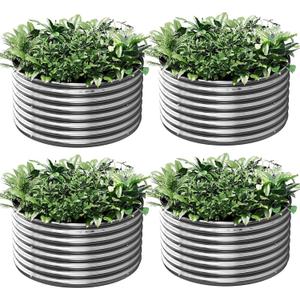 4 Pack Round Galvanized Raised Garden Bed Outdoor, Metal Garden Bed for Vegetables, Above Ground Garden Box for Flower, Steel Raised Beds for Gardening - 2FT