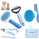 Dog Brush Dog Grooming Kit 6PCS Dog Brush for Shedding-Dog Brushes for Grooming, Dematting Comb for Dogs, Cat Nail Clipper with Nail File, Flea Comb, Bath Brush(Blue)