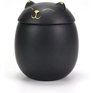 MEETPET Cat Urn Dog Urn Sized 3.2x2.9 and 4.9x4.25. A Smiley-Cat Pet Urn with a Memoria Card.Cat Urns for Ashes for Your Pet (12 cu/in, Black)