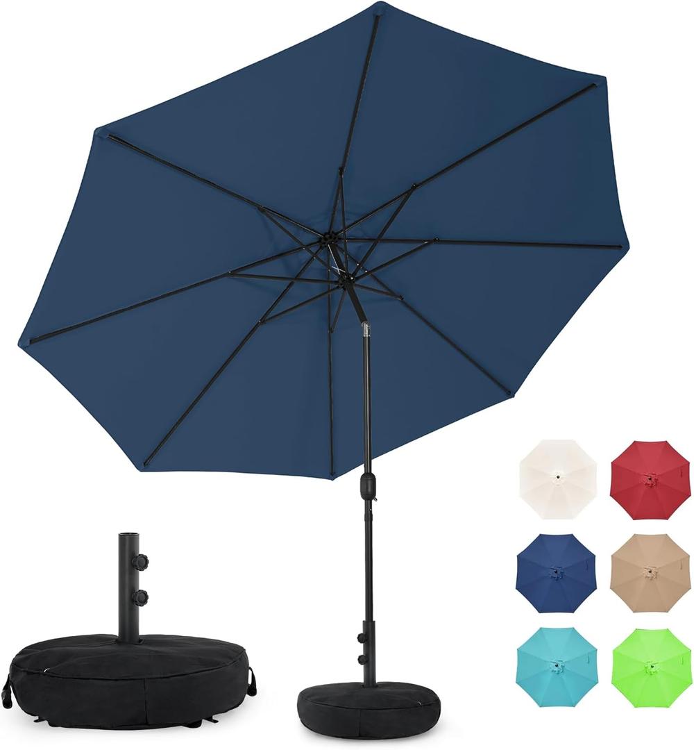 Sundale Outdoor 9FT Patio Umbrella with Sand Bag Umbrella Base, Outdoor Umbrella with Tilt and Crank, Navy