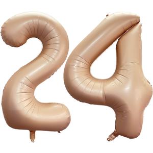 Number 24 Caramel Balloons 40 Inch Giant Retro Apricot Beige 24 or 42 Numer Foil Helium Balloons for 24th Birthday Party Supplies 42th Anniversary Events Decorations