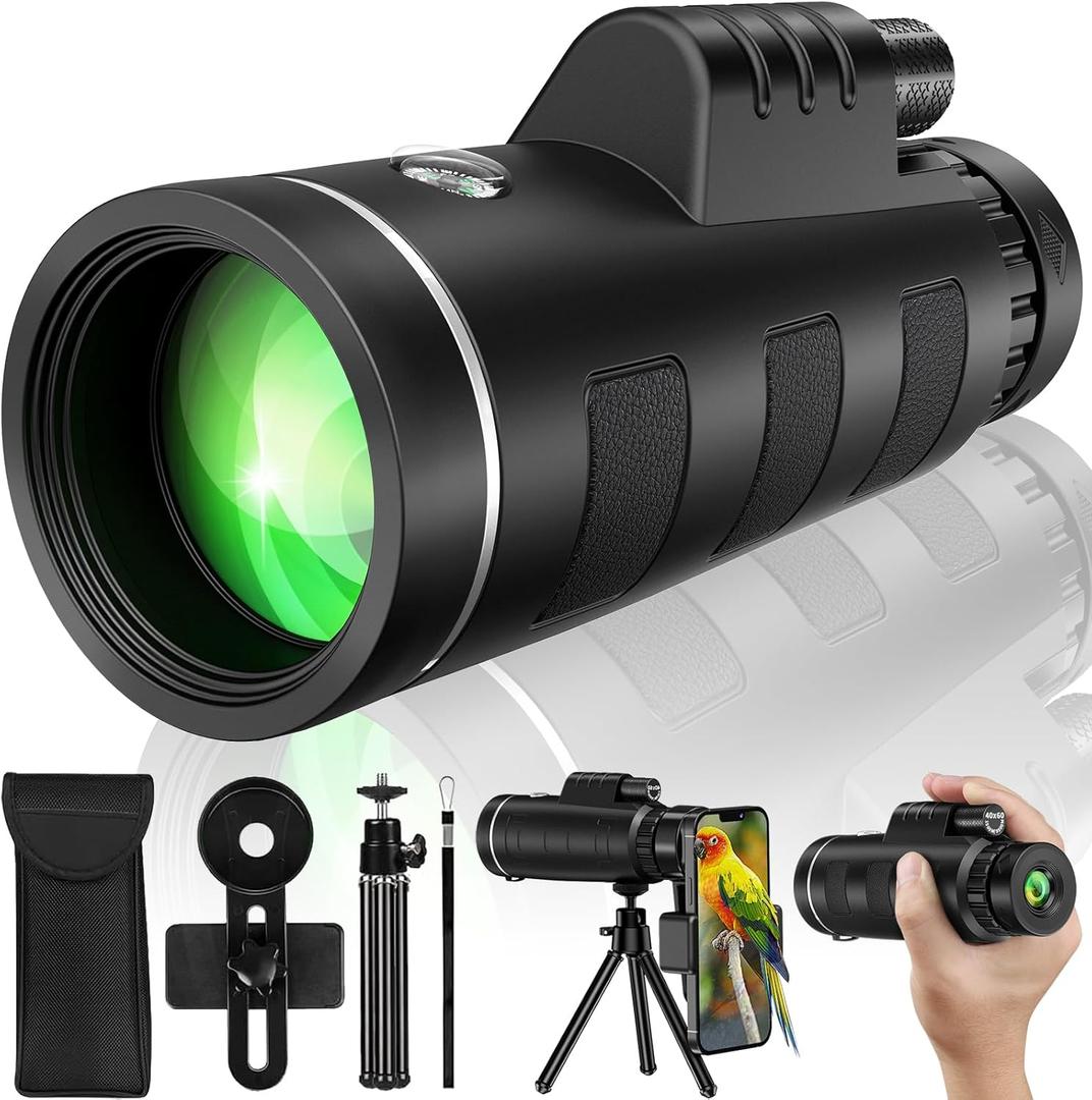 40x60 Monocular Telescope with Smartphone Adapter, Telescope for Adults High Powered, Monocular for Adults, Compact Low Light Vision for Wildlife, Hunting, Camping, Travel &Outdoor Adventures