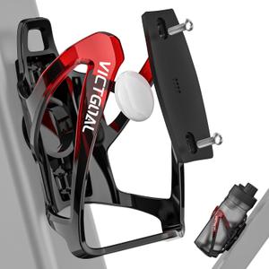 VICTGOAL Bicycle Water Bottle Holder for Airtag Bike Mount Hidden Waterproof Anti-Theft Tracker Case for Road Mountain Bikes Bottles Cage (Black/Red)
