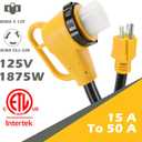 RV 50 Amp to 110 Adapter with Locking Connector, 50 Amp to 15 Amp RV Adapter, NEMA 5-15P to NEMA SS2-50R Electrical Power Adapter with Upgraded Grip Handle, ETL Listed