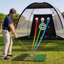 Golf Practice Net with Mat 10x7ft, Hitting Net for Backyard Outdoor Driving & Chipping, Heavy Duty Training Equipment for Home Garage Setup, Portable Golf Net with Target for Men Dad Gift