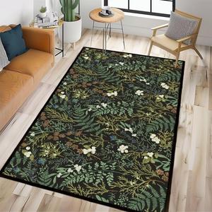 Black Green Area Carpet for Living Room 4x6 Area Rug for Bedroom,Botanical Print Throw Rug Indoor Rugs,Plant Leaf Printed Area Rugs Non Slip Soft Floor Carpets Mat for Dining Room,Office,Laundry
