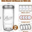 24oz Wide Mouth Mason Jars 4 Pack Reusable Glass Mason Jars with Airtight Lids for Canning, Pickling, Food Storage, Jam, Jelly, DIY Crafts Dishwasher Safe