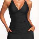 Talisea Womens Tankini Swimsuits with Shorts - Two Piece Tummy Control Bathing Suits with Pockets V Neck Swimwear Boyshorts (Black, L)