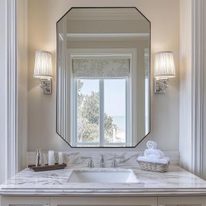 ANDY STAR Brushed Nickel Octagon Bathroom Mirror, 24x36 Inch Stainless Steel Metal Frame, Anti-Rust, Shatterproof HD Glass, Wall Mounted for Bathroom, Bedroom, Living Room