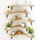 Fixwal Floating Shelves for Wall, Rustic Wood Wall Mounted Corner Shelf for Bathroom, Kitchen, Bedroom, Home Decor, Laundry Room, Living Room, Set of 4 (Carbonized Black)