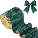 Riceshoot Christmas 2.5 Inch Velvet Ribbon 10 Yards Dark Green Wide Wired Velvet Ribbon with Gold Edge for Wrapping Bow Gift Box DIY