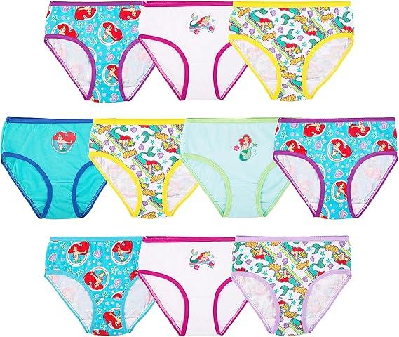Disney Girls' Princess Ariel from The Little Mermaid 100% Combed Cotton Underwear Panties Sizes 2T-3T
