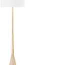 GLOBE Electric 52112 65" Floor Lamp, Faux Wood Finish, White Cotton Shade, Japandi Style, E26 Base, Modern Bedroom and Living Room Lighting