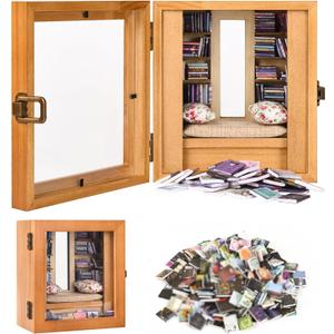 Anxiety Roomshelf Mini Bookshelf Ornament with 300pcs Mini BooksSmall Bookshelf for Book Lovers, Miniature Library Back to School Gifts,Stress-Relieving for Family and Friends