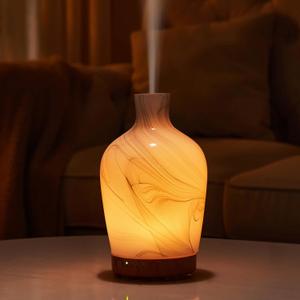 Classical Vase Art Glass Aromatherapy Diffuser 160ml ultrasonic Cool Mist Scent Aroma Essential Oil Diffu er Humidifier with Intermittent Mist & LED 7 Colorful Changing Night Light for Bedroom