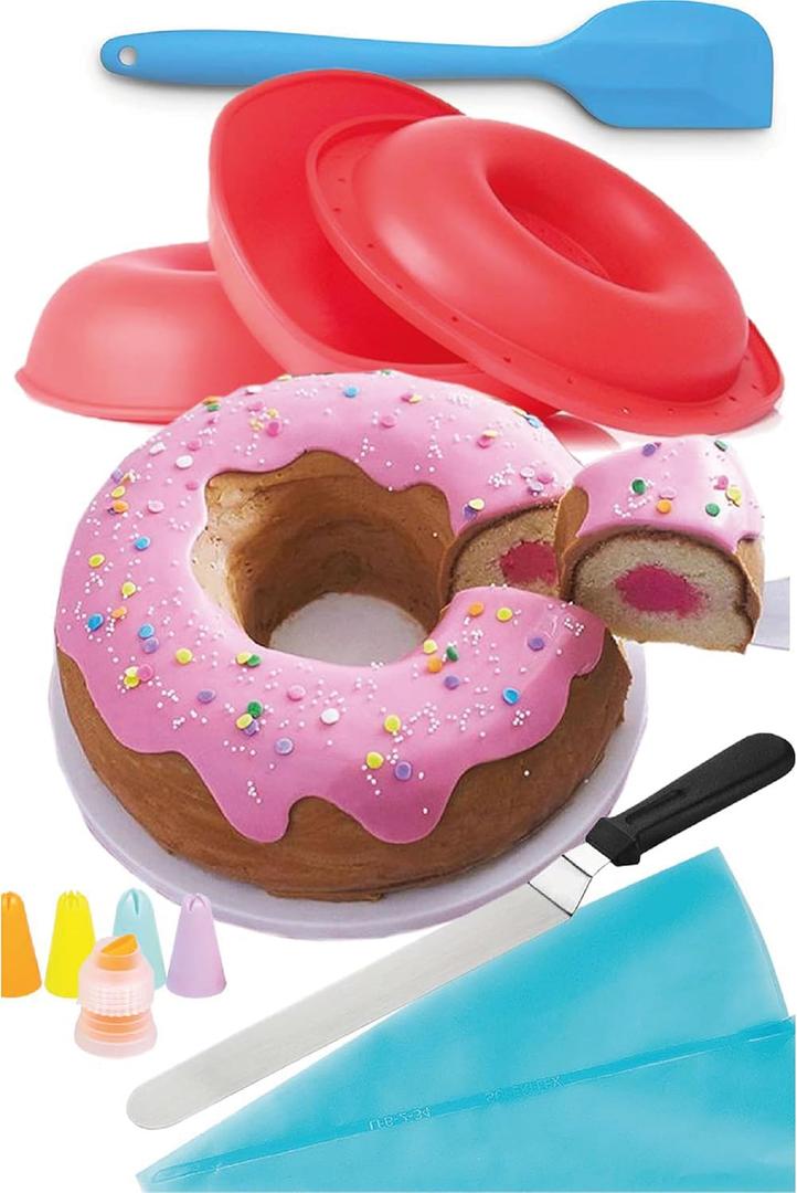 OMG Giant Donut Baking Kit, Baking Accessories, Large, Donut Mold, Adults &, Kids Baking Kit, Nonstick, Silicone Donut Molds, Baking Kit, with, Decorating Supplies, Bake Gift Set