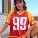 Jersey Shirts for Women Oversized Number Graphic Jersey Shirt Y2k Streetwear V Neck Short Sleeve Tee Tops (M)
