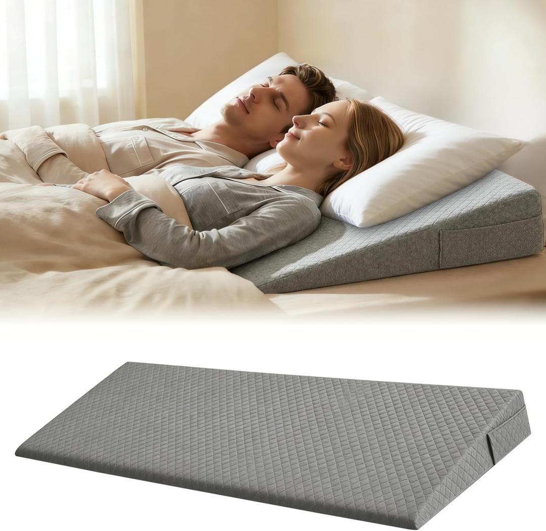 King Size Wedge Pillow for Sleeping - 6 Inch Bed Wedge Pillow for Acid Reflux, GERD, Sleep Apnea & Snoring Relief - High Density Foam Mattress Elevator for Back Pain, Post Surgery Recovery - Grey