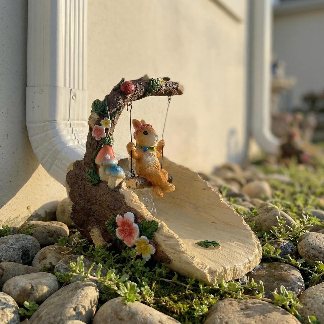 Abia Jaeia Rabbit On The Swing Gutter Downspout Extension Decoration,Rain Downspout Diverter Garden Statue,Decorative Gutter Extension,Downspout Splash Block,Animal Resin Statue Outdoor Dcor