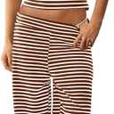 Womens Striped 2 Piece Sets Summer Strapless Crop Tube Tops Wide Leg Pants Matching Lounge Set Vacation Outfits Brown XS