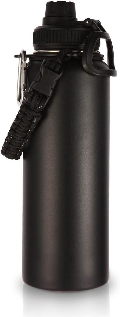 Volhoply Insulated Water Bottles Bulk 4 Pack, 40 oz Stainless Steel Sports Bottle with Paracord Handle & Spout Lid, Double Walled Metal Travel Water Cups with Wide Mouth for Cold Drink(Black, 3 Set)