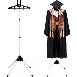 Bucherry Graduation Gown Display Stand Adjustable Garment Hanger for T Shirt Portable Hanging Metal Clothes Stand for Cap Clothing Jacket Coat Shirt Display (Rack,Silver and Black,32"-63")