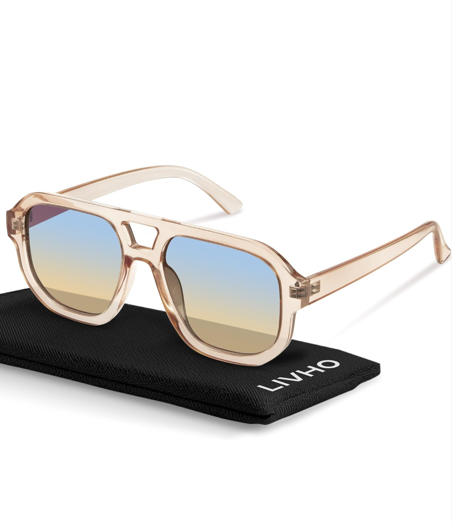 livho Trendy Polarized Square Aviator Sunglasses Women Men Square Eyewear Frame, Retro Sun Glasses for Women Men 2025 Shades