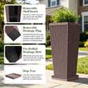 Taper Tall Planters for Outdoor Plants Set of 2, 24 Inch Faux Stone Large Outdoor Planters for Porch with Drainage Tray Saucers & Holes, Fluted Tall Indoor Flower Pots for Patio Balcony, Brown