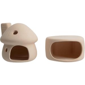 Cute Betta Fish Tank House with Mushroom Decor and Cave Habitat for Hiding Safely (Yellow Mushroom + Cave)