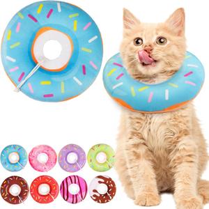Cat Cone Collar Soft, Cute Cat Donut Collar After Surgery, Adjustable Kitten Recovery Cones to Stop Licking, Lightweight Neck Elizabethan Collars for Cats Kittens (Blue, Small)